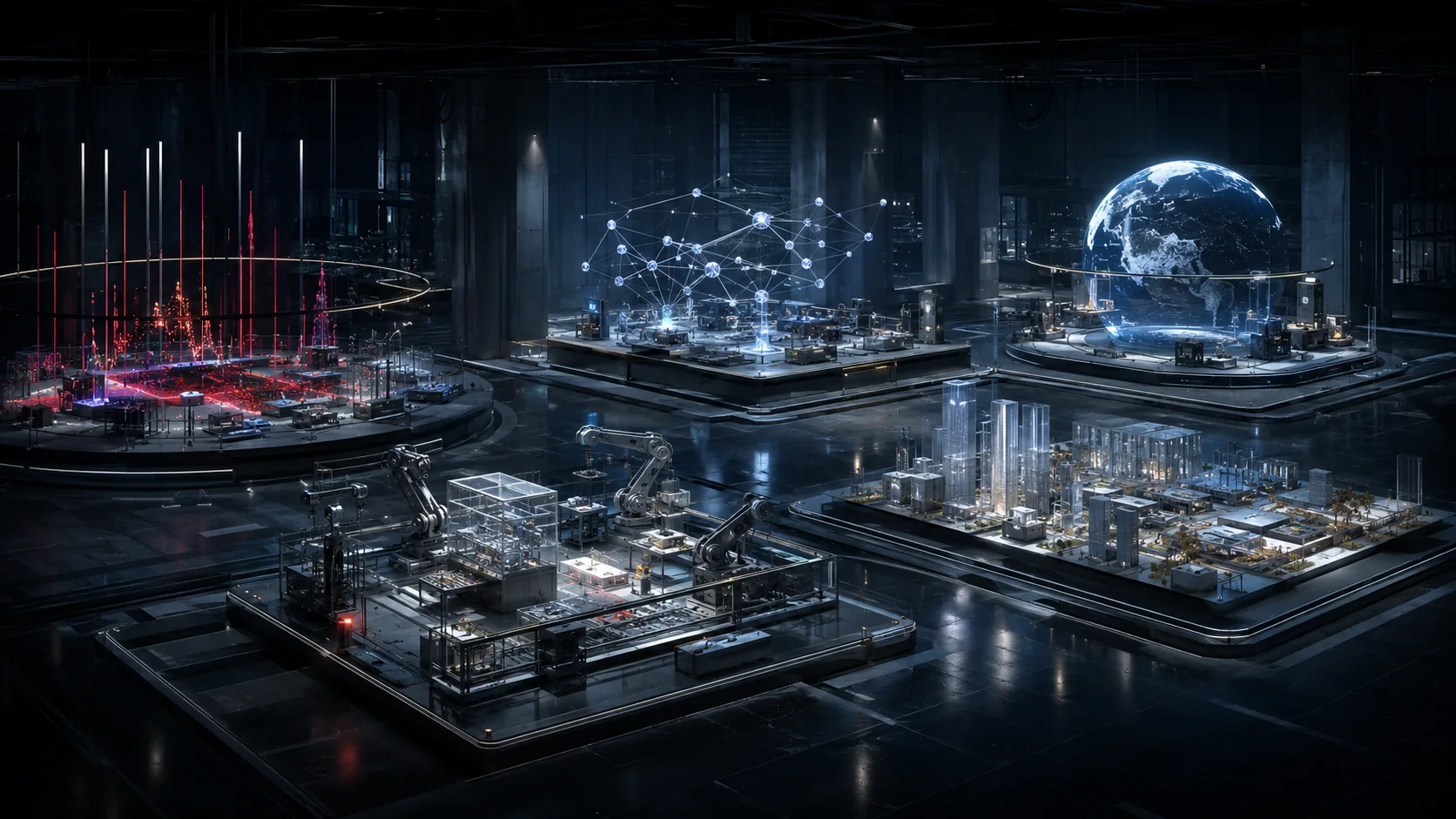 A modular technological environment representing multiple connected projects